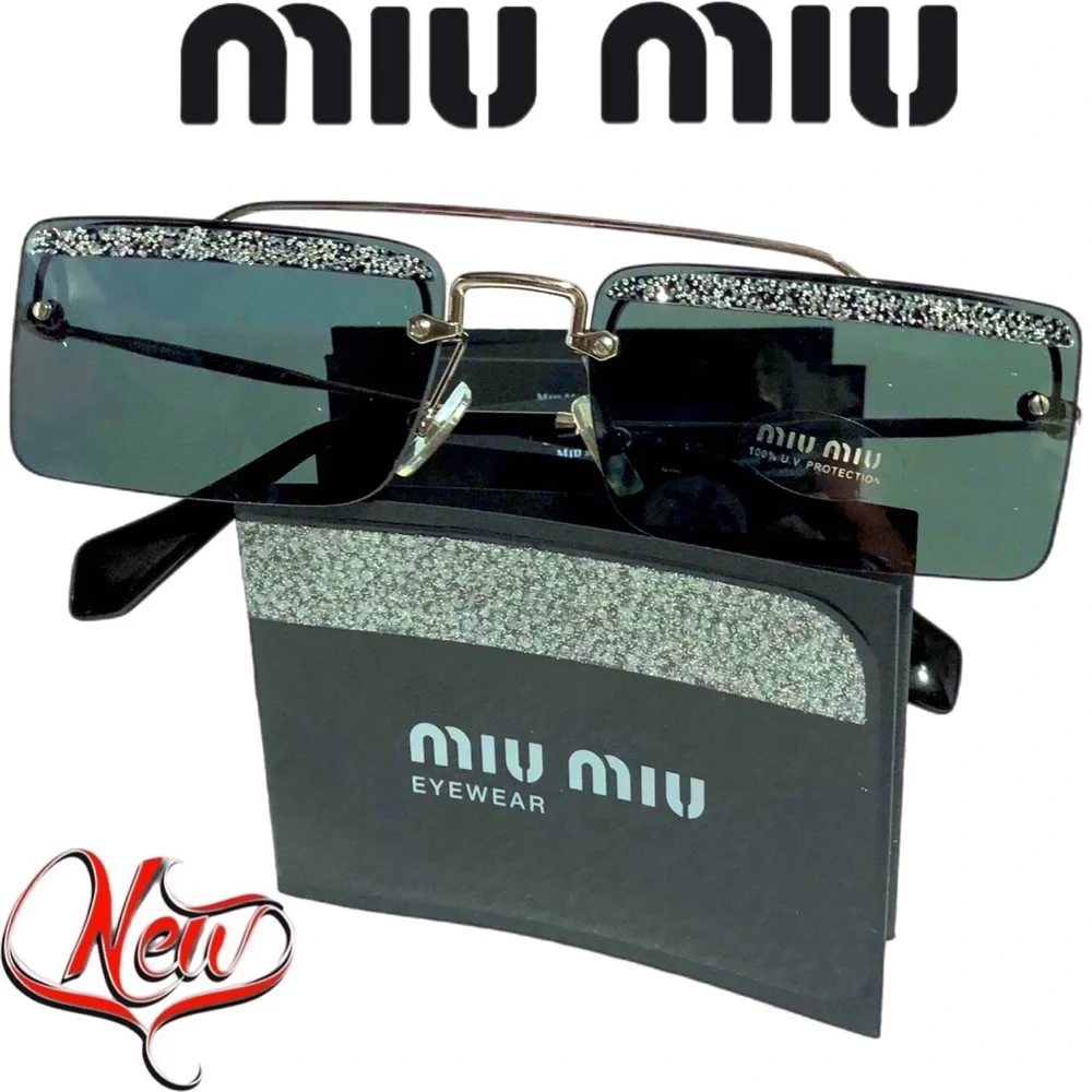 🆕 MIU MIU SOCIETY Black & sparkles Square rimless Sunglasses (810)